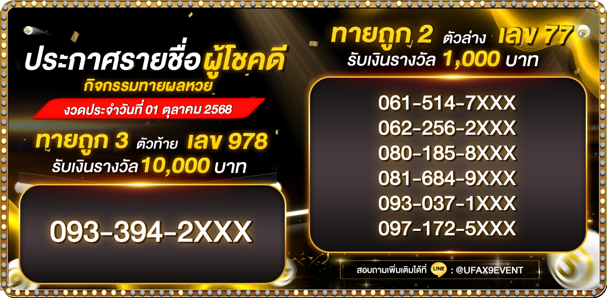 ประกาศรายชื่อกิจกรรมทายหวย
